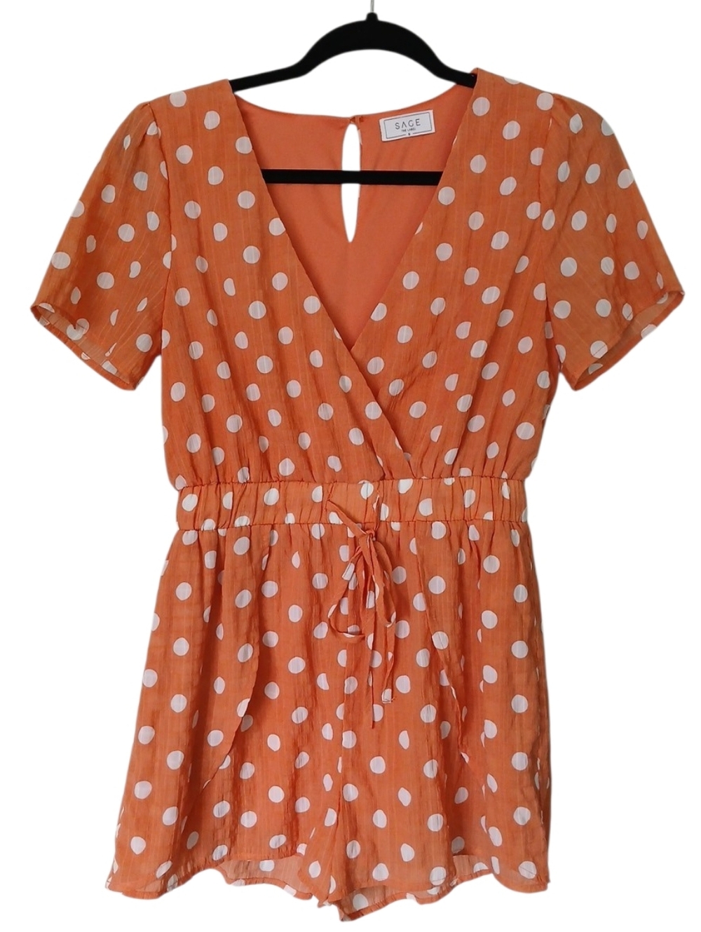 Sage The Label Orange Polka-Dot Romper Short Sleeve Size Small